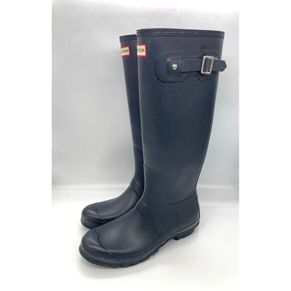 Hunter Black Original Back Adjustable Tall Rubber Rain Boot Women's Size 10 - Picture 3 of 7
